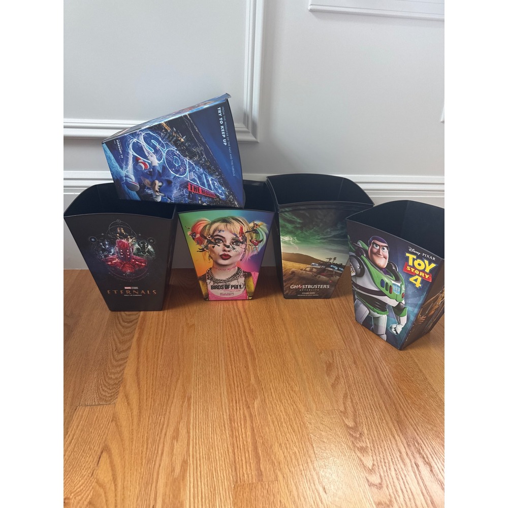 Harley Quinn, Eternals, Sonic Movie Promo Collectors Popcorn Buckets lot of 7